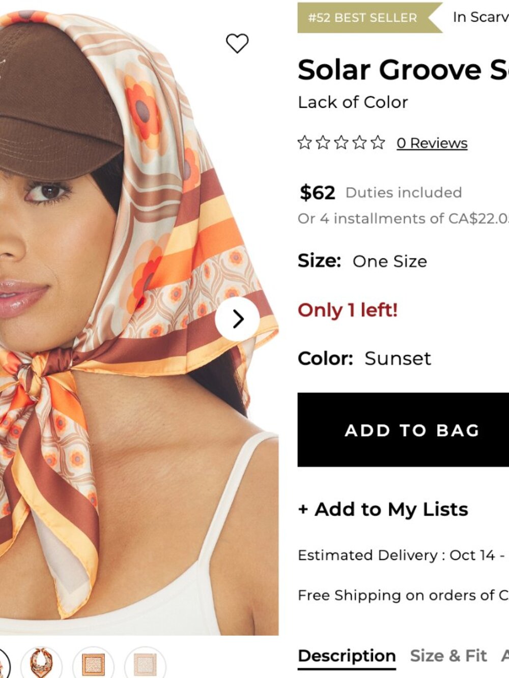 NWT Lack of Colour Silk One Size Solar Groove Head Scarf